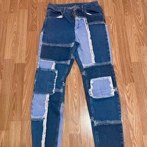 Ragged patchwork jeans